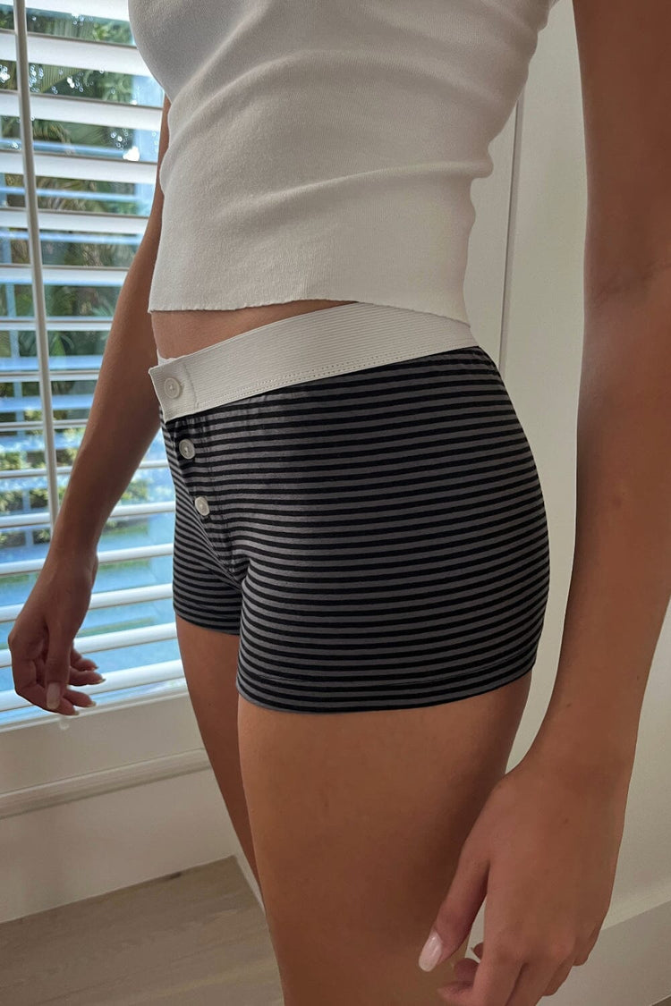 Boy Short Stripe Underwear | Black and Charcoal / XS/S