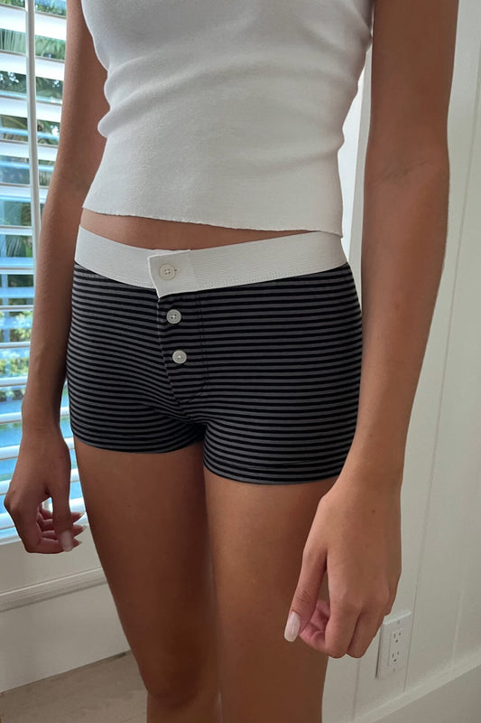 Boy Short Stripe Underwear | Black and Charcoal / XS/S