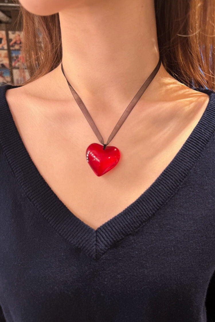Ribbon Heart Necklace | Red