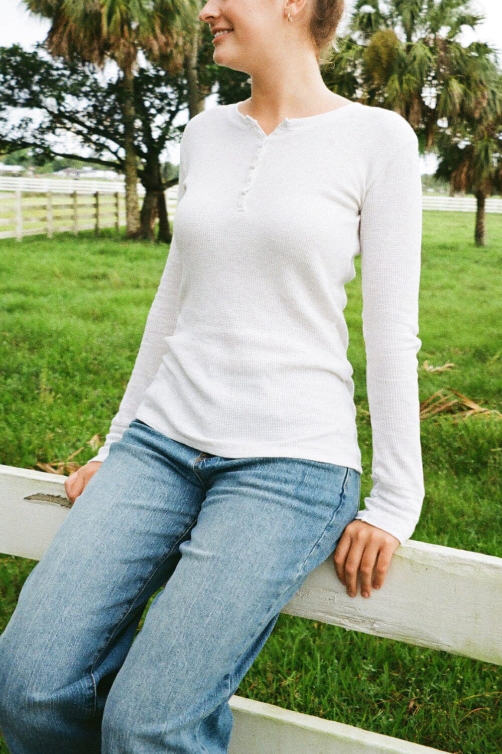 Brandy Melville Henley Top Loose Long Sleeve Top Brandy Melville