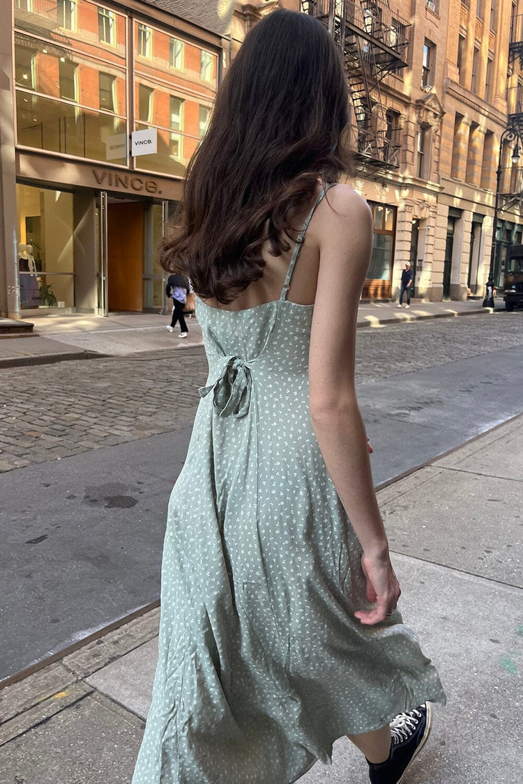 Colleen Floral Slip Dress | Sage Green With White Floral