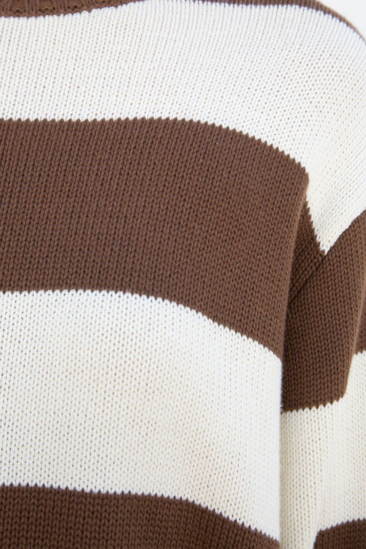 Brianna Cotton Thick Stripe Sweater | Egg Shell Brown / Oversized Fit
