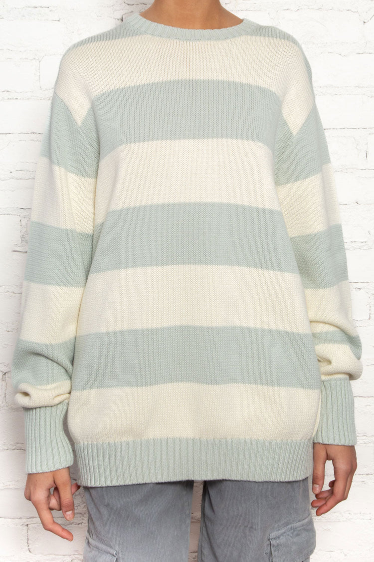 Brianna Cotton Thick Stripe Sweater | Ivory and Sage Stripes / Oversized Fit