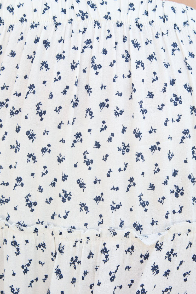 Izzy Floral Skirt | White With Navy Blue Daisy Floral / S