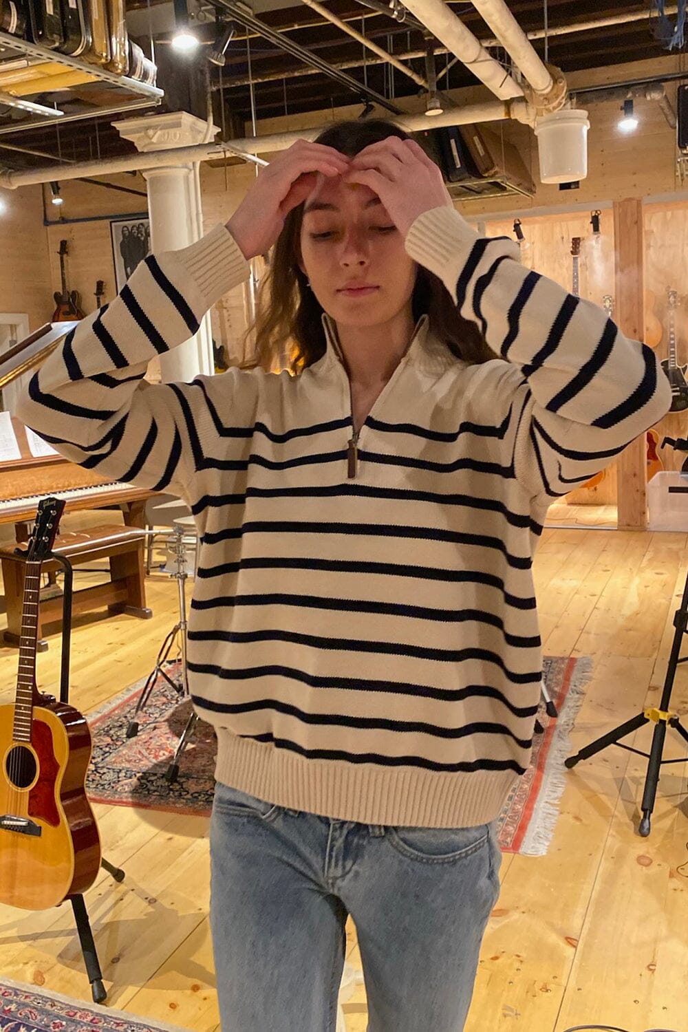 Brandy Melville Hoodie Sweatshirt Womens One Size Black White Striped  Pullover