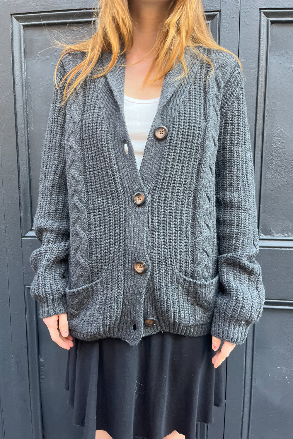 Autumn Wool Cable Knit Cardigan | Charcoal / Oversized Fit