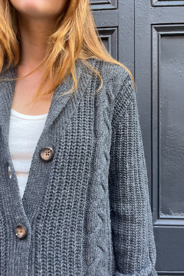 Autumn Wool Cable Knit Cardigan | Charcoal / Oversized Fit