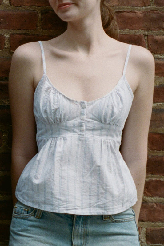 White With Double Blue Stripes / S