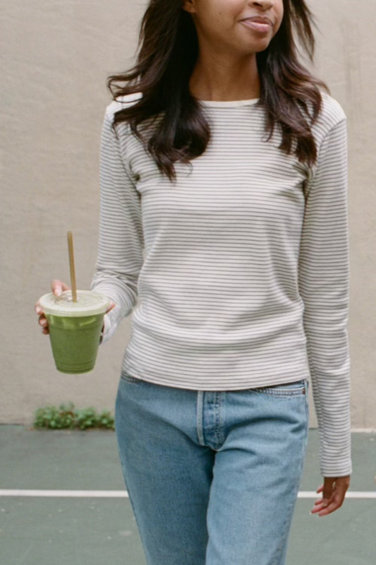 White With Faded Navy Stripes / S