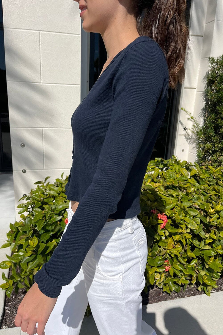 Paige Ruffle Long Sleeve Top | Classic Navy / S