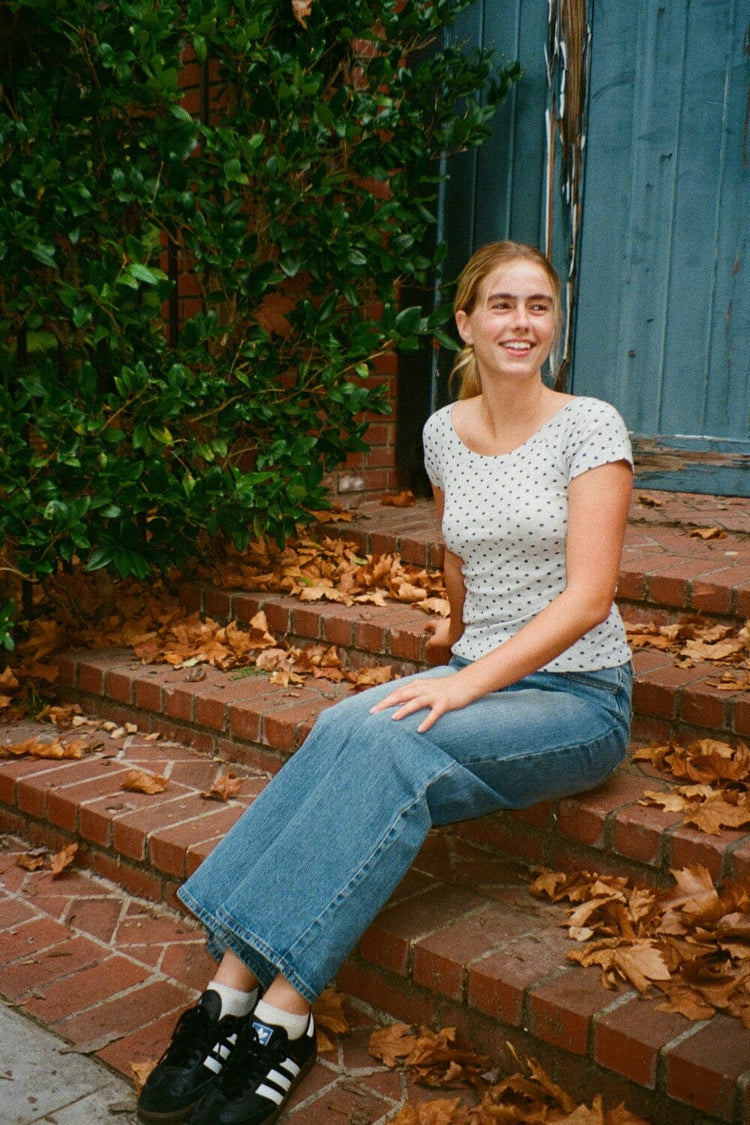 Ginny Polka Dot Top | Dark Grey and Black Polka Dots / XS/S