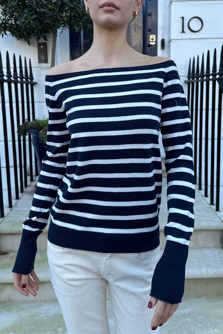 Bonnie Top | Navy Blue With White Stripes / S