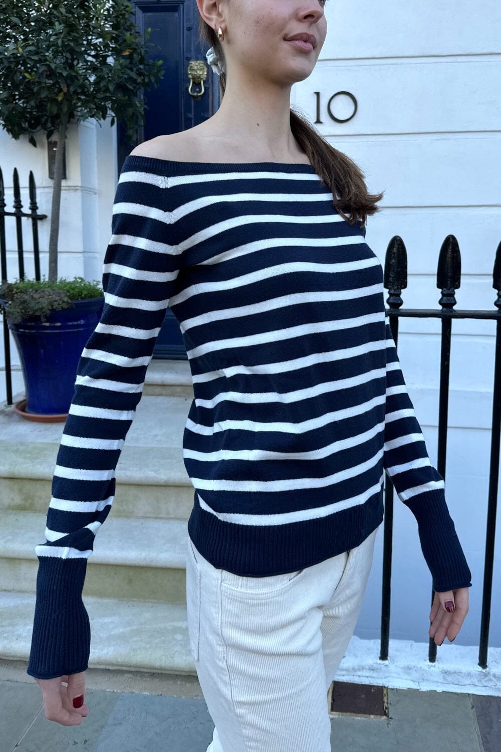 Navy Blue With White Stripes / S