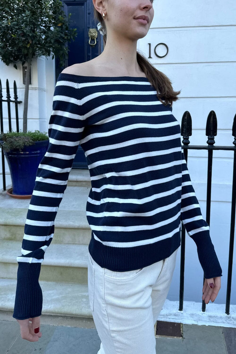 Bonnie Top | Navy Blue With White Stripes / S