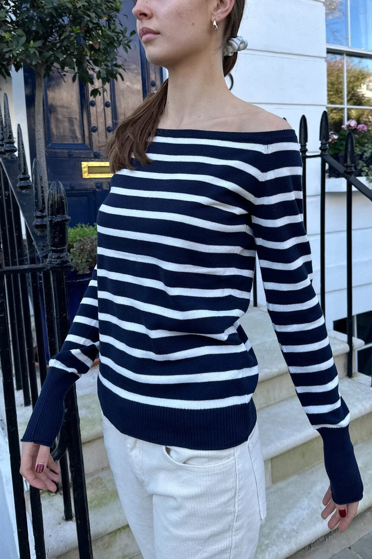 Bonnie Top | Navy Blue With White Stripes / S