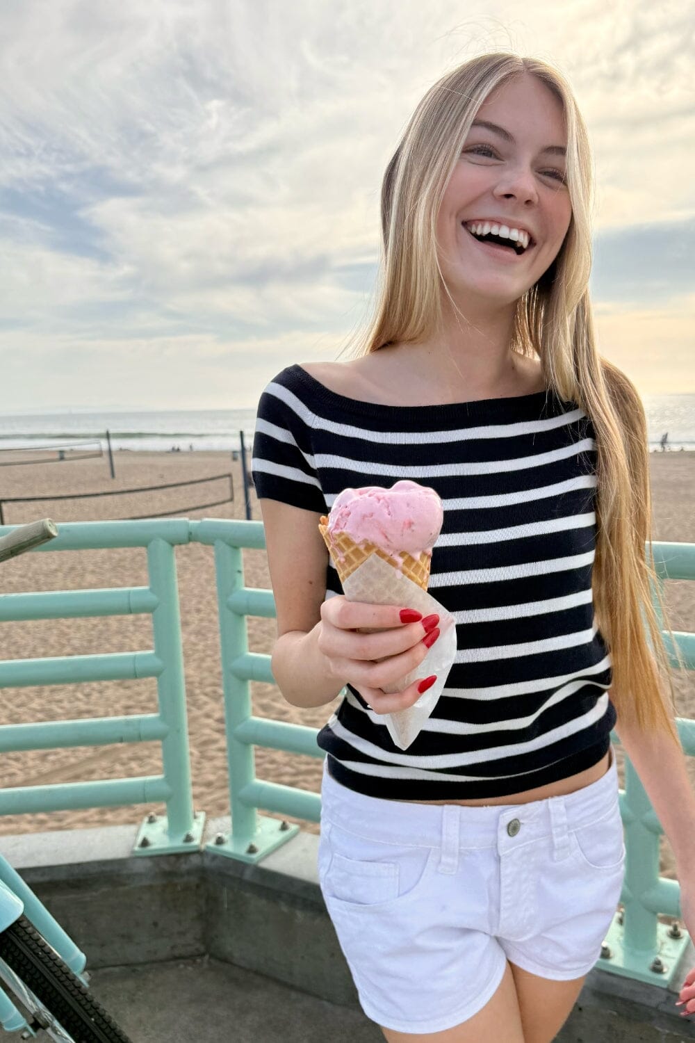 Coral Striped Top | Navy Blue With White Stripes / XS/S