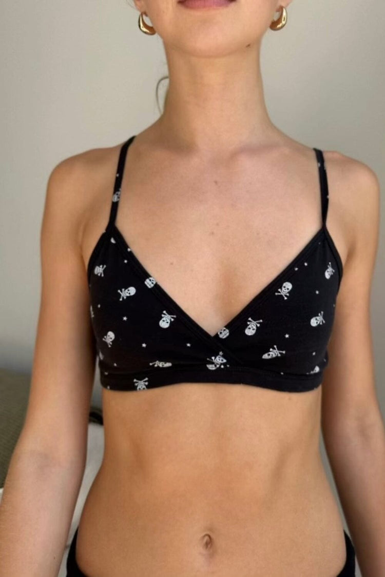 Polina Skulls Bra Top | Black with White Skulls / XS/S