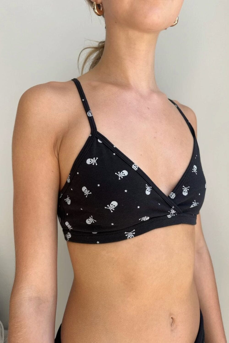 Polina Skulls Bra Top | Black with White Skulls / XS/S