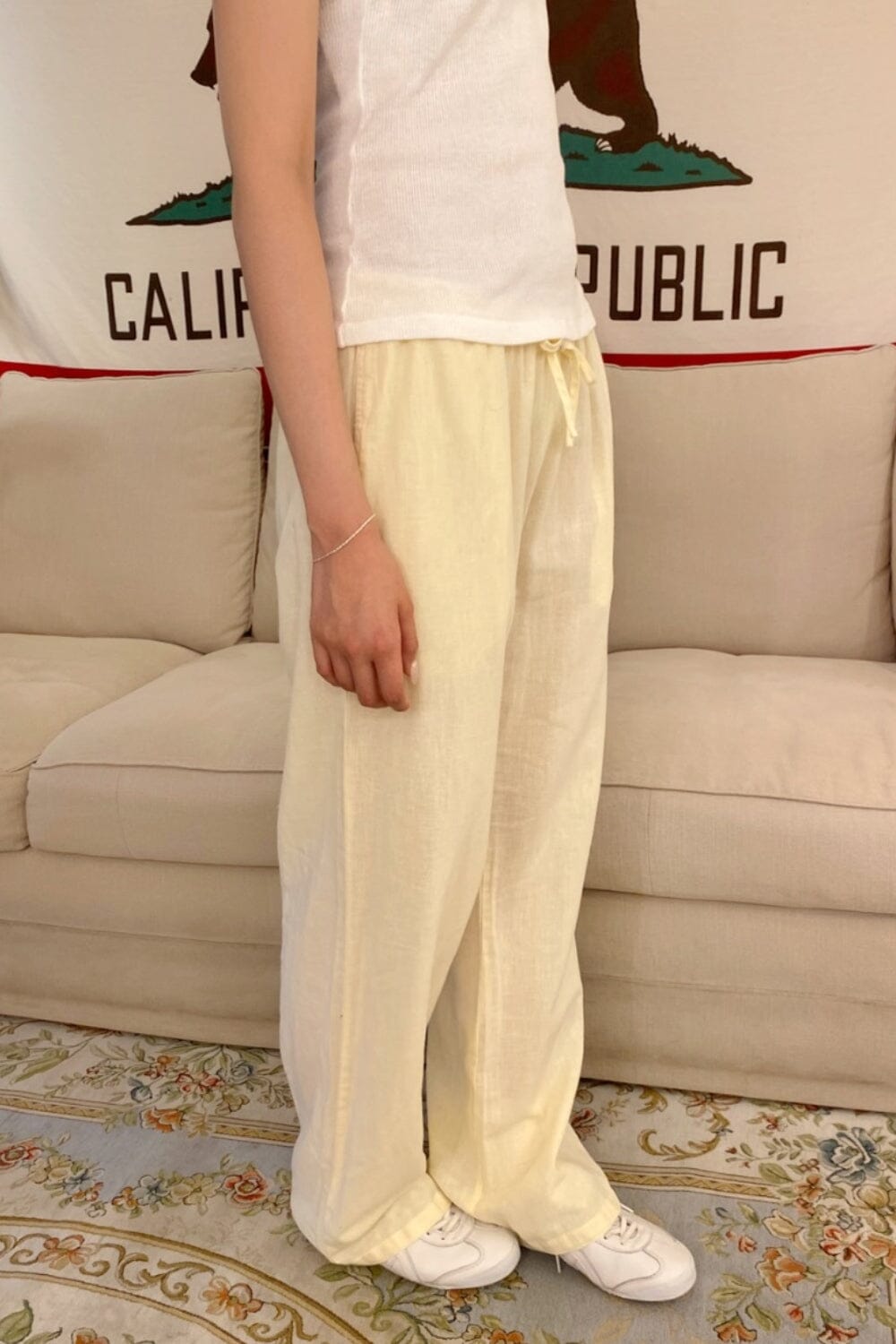 【BOK PLACE】Pastel Lovely Linen Cotton Long Wide Pants Wide Leg Linen Pants Women 2025 Summer Elastic High Waisted
