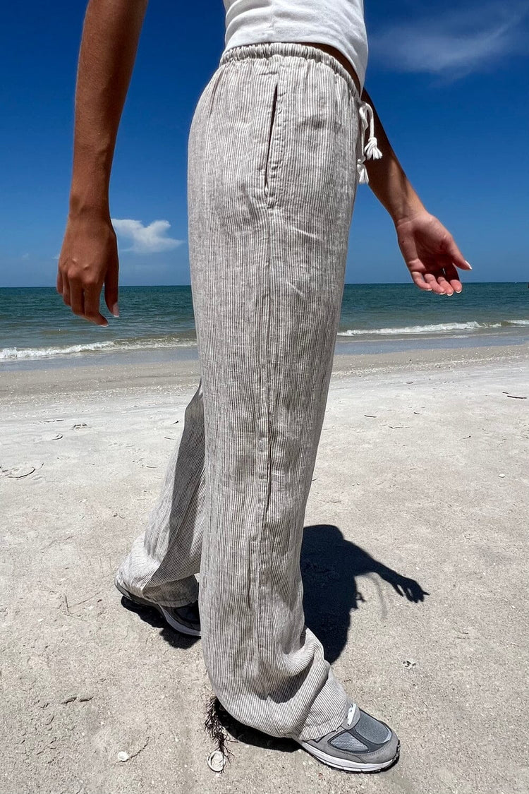 Anastasia Linen Pants | White With Beige Stripes / S