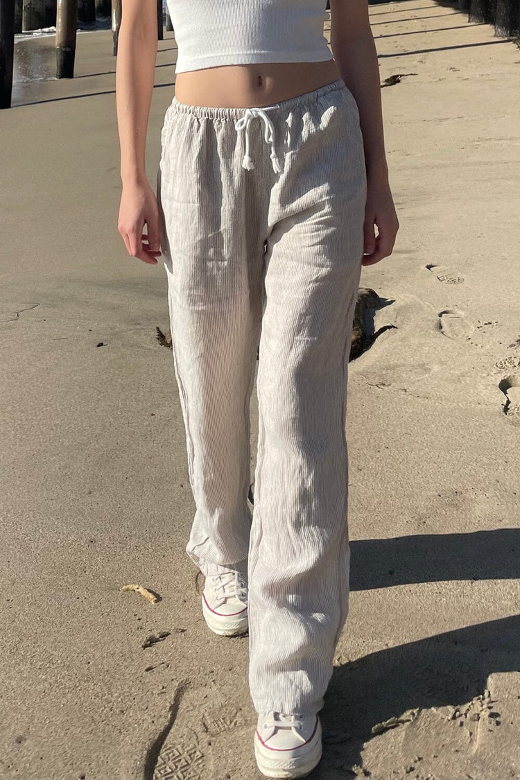 Anastasia Linen Pants | White With Beige Stripes / S
