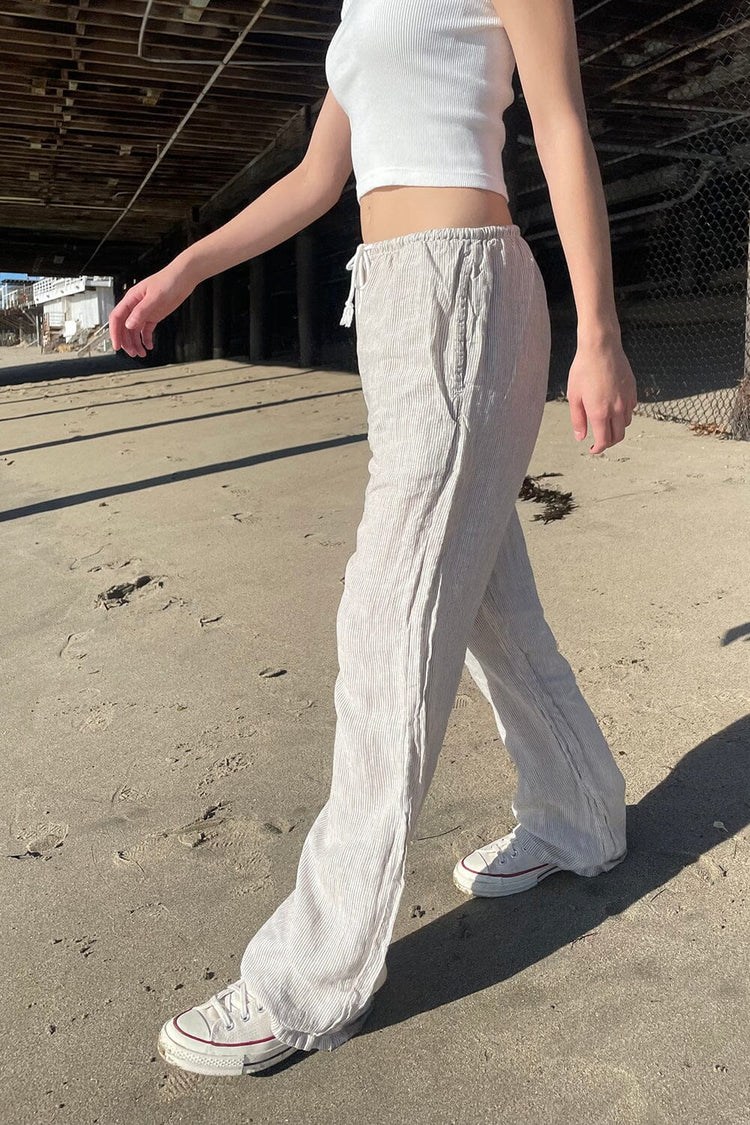 Anastasia Linen Pants | White With Beige Stripes / S