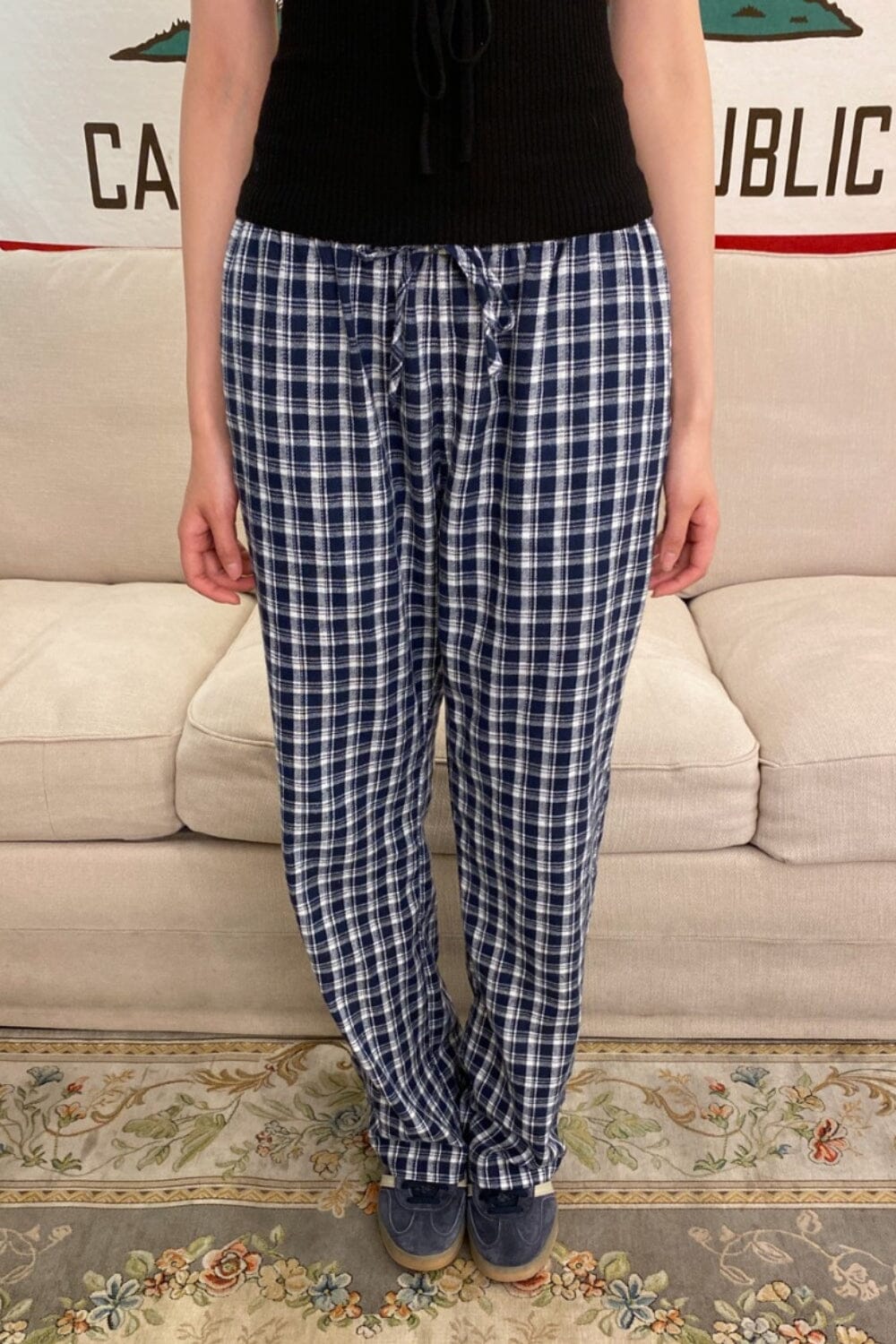Noelia Plaid Pants | Navy and White Plaid / XS/S