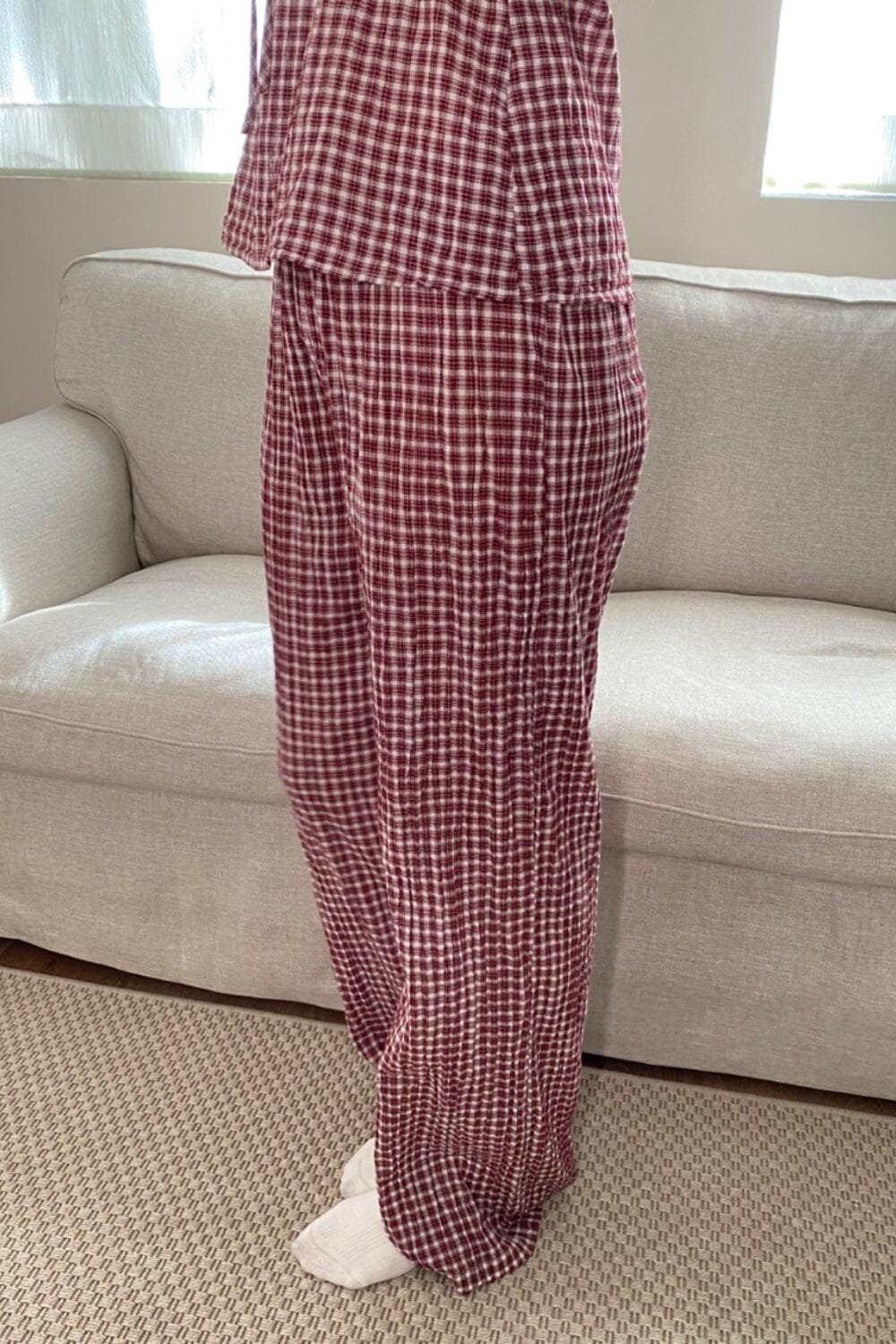 Anastasia Plaid Pants | Burgundy And White Checkered / XS/S
