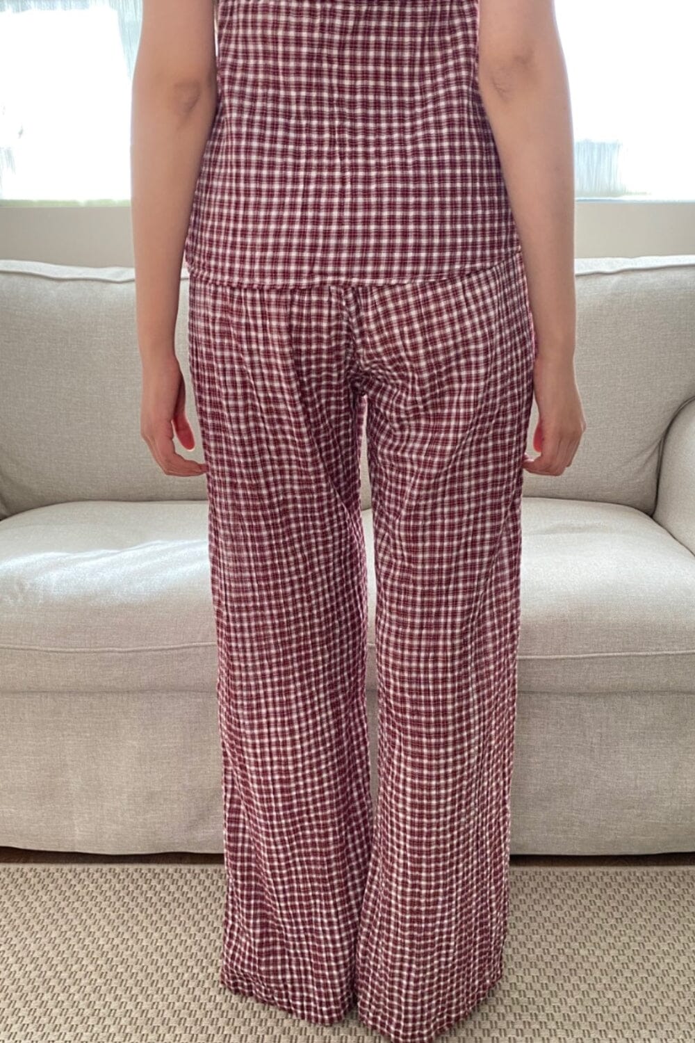 Anastasia Plaid Pants | Burgundy And White Checkered / XS/S