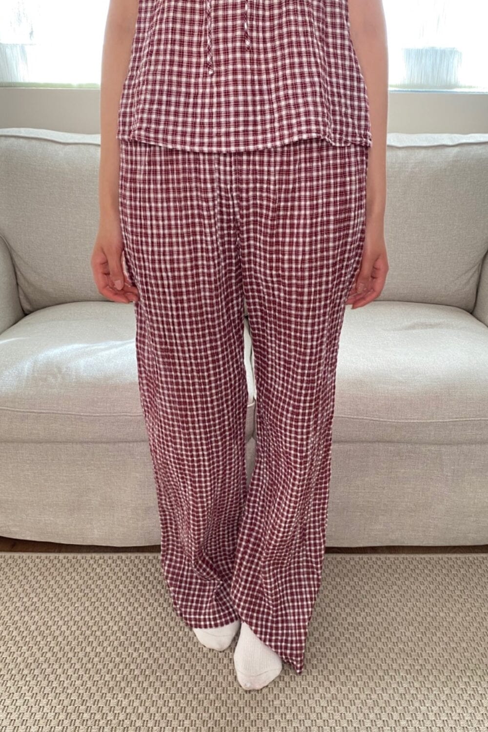 Anastasia Plaid Pants | Burgundy And White Checkered / XS/S