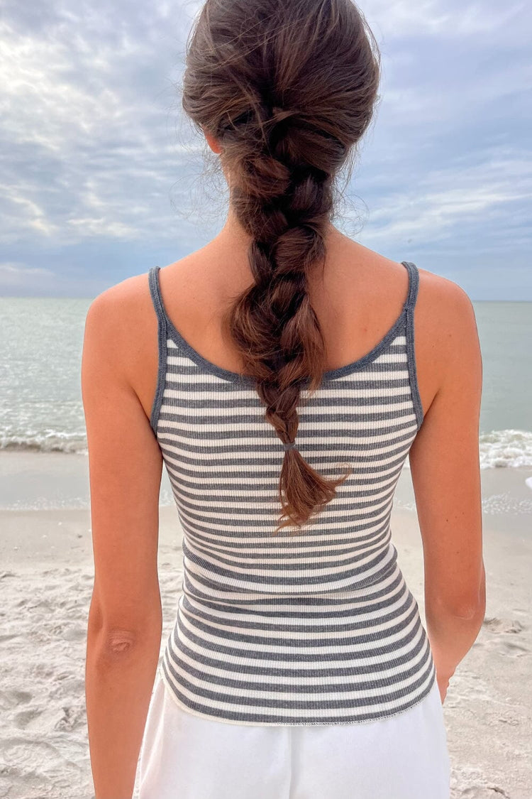 Beyonca Striped Tank | Dark Grey and White Stripes / XS/S