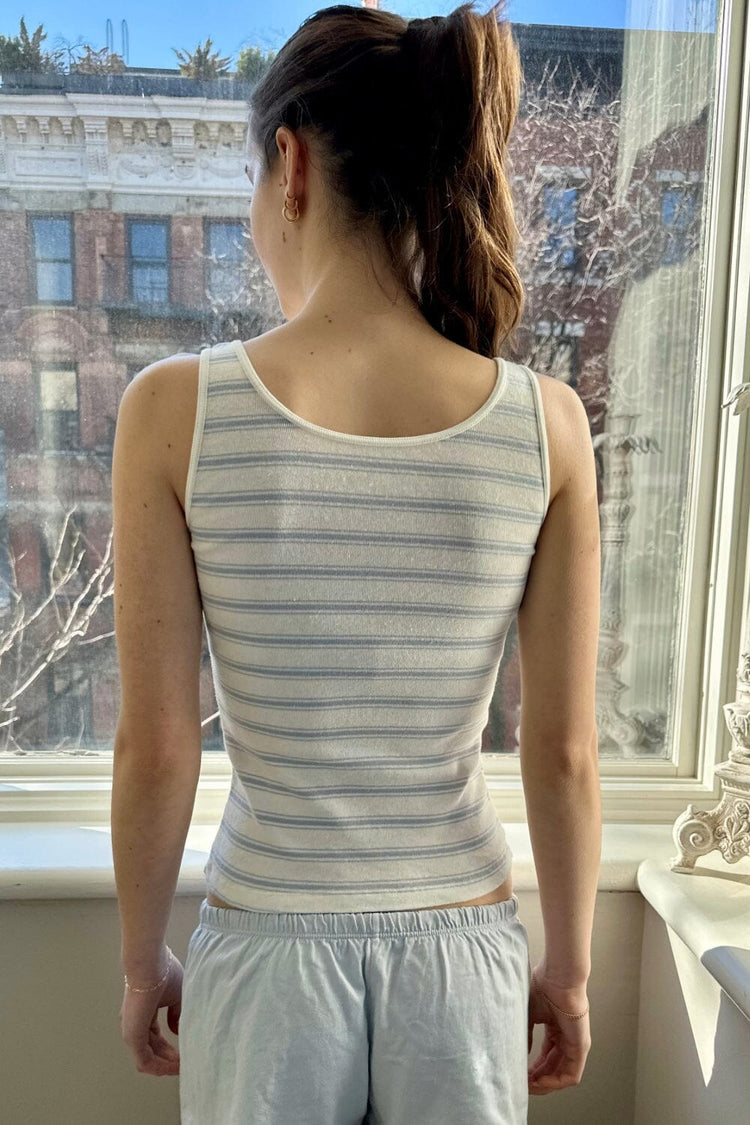 Amaya Striped Tank | Ivory And Double Light Blue Stripe / XS/S