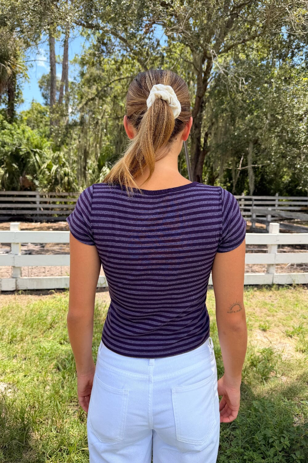 Ashlyn Stripe Top | Deep Purple and Navy Stripes / XS/S