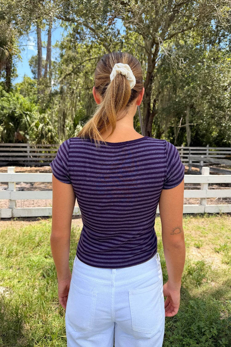 Ashlyn Stripe Top | Deep Purple and Navy Stripes / XS/S