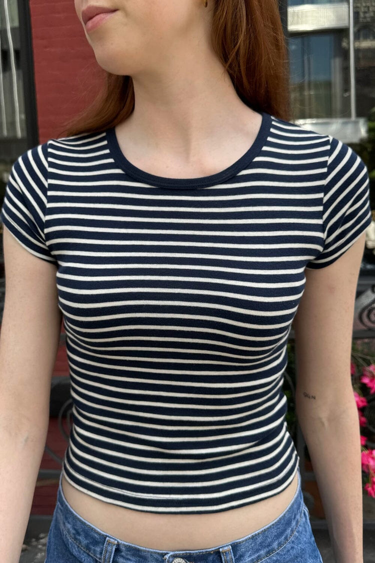 Ashlyn Stripe Top | Navy blue with white stripes / XS/S