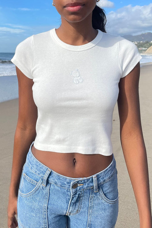 White Short Sleeve Form-Fitting Crop Top / Made in USA – Lyla's Crop Tops