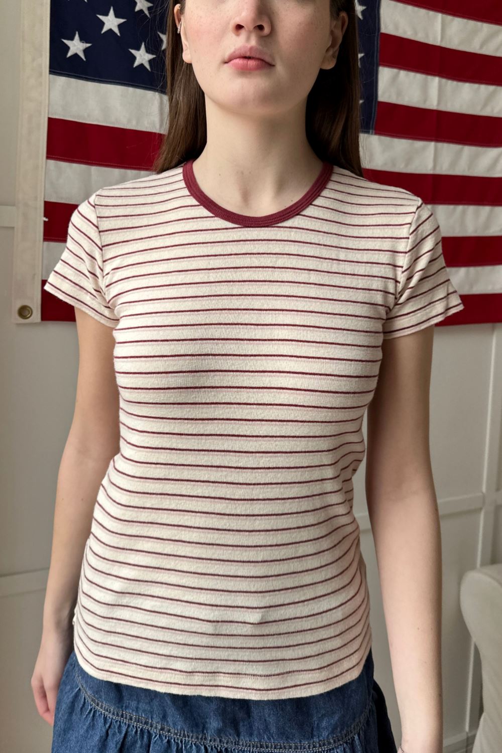 Ivory with Red and Pink Stripes / S