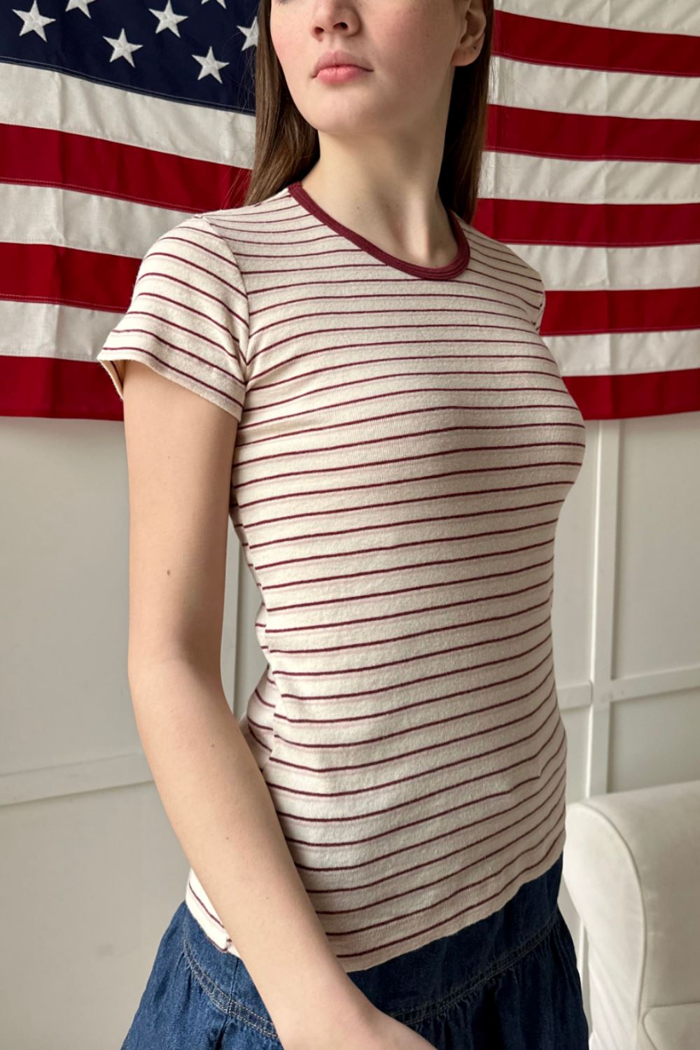 Ivory with Red and Pink Stripes / S