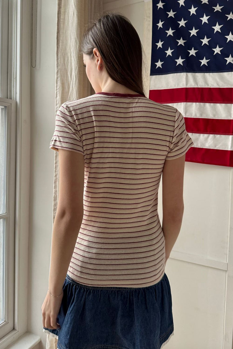 Hailie Long Striped Top | Ivory with Red and Pink Stripes / S