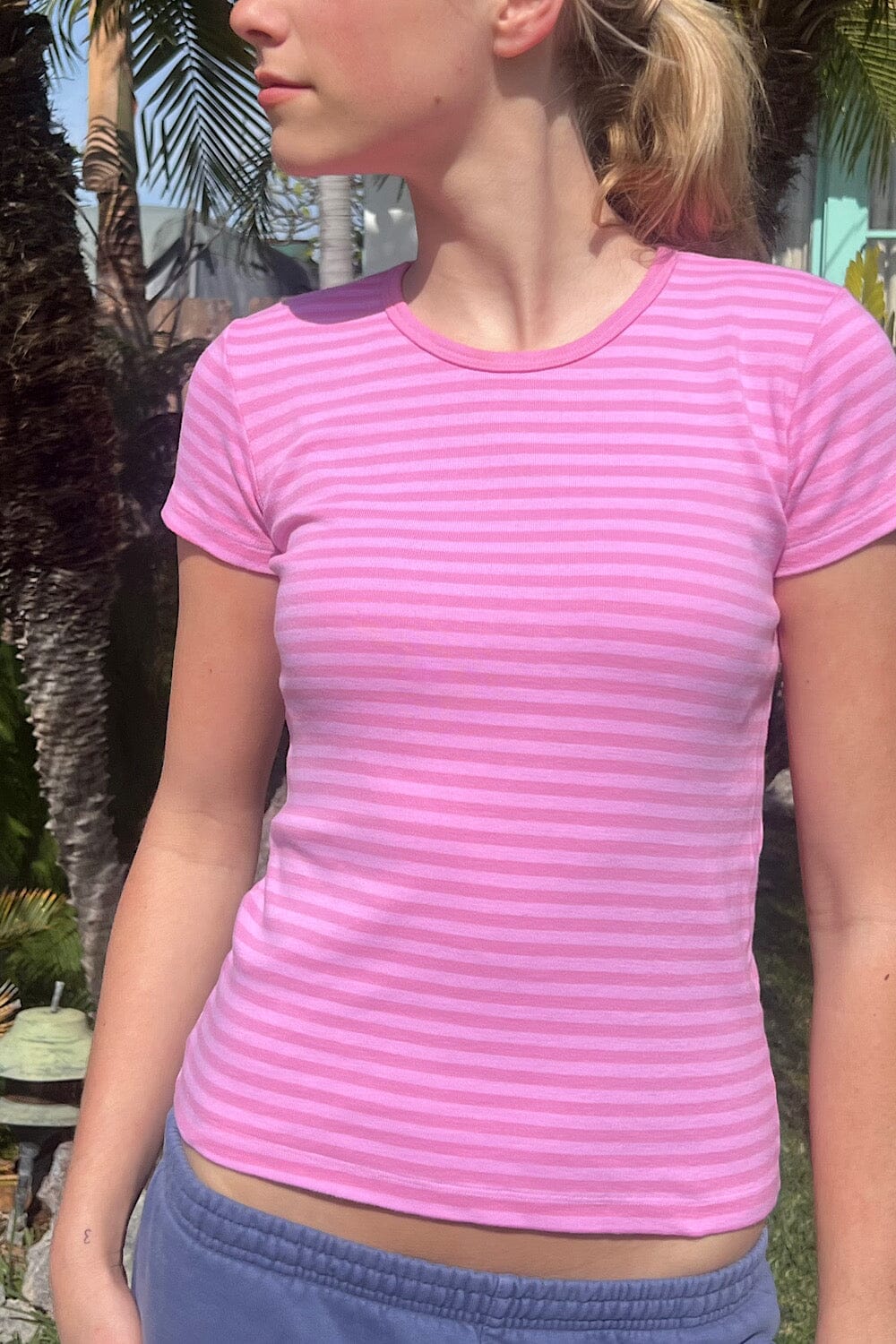 Hailie Long Striped Top - Bubblegum Pink and Pink Stripe / S