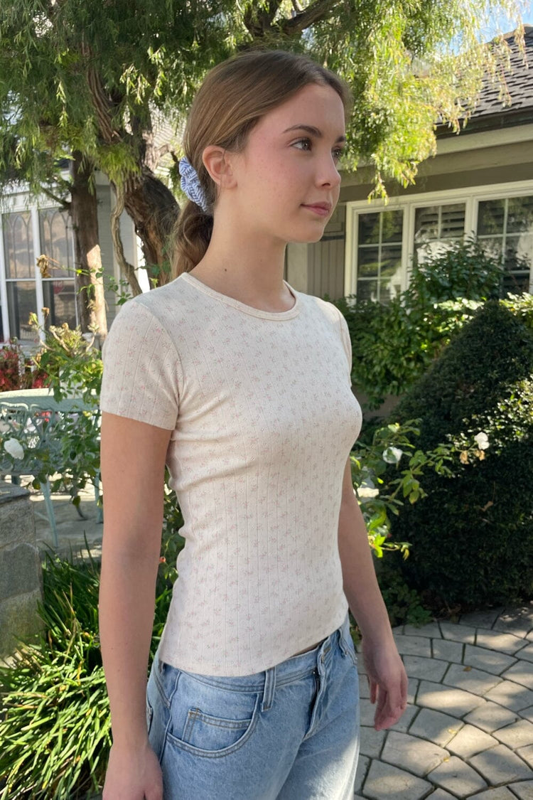 Halie Eyelet Top | Ivory with Rose Pink Floral / XS/S