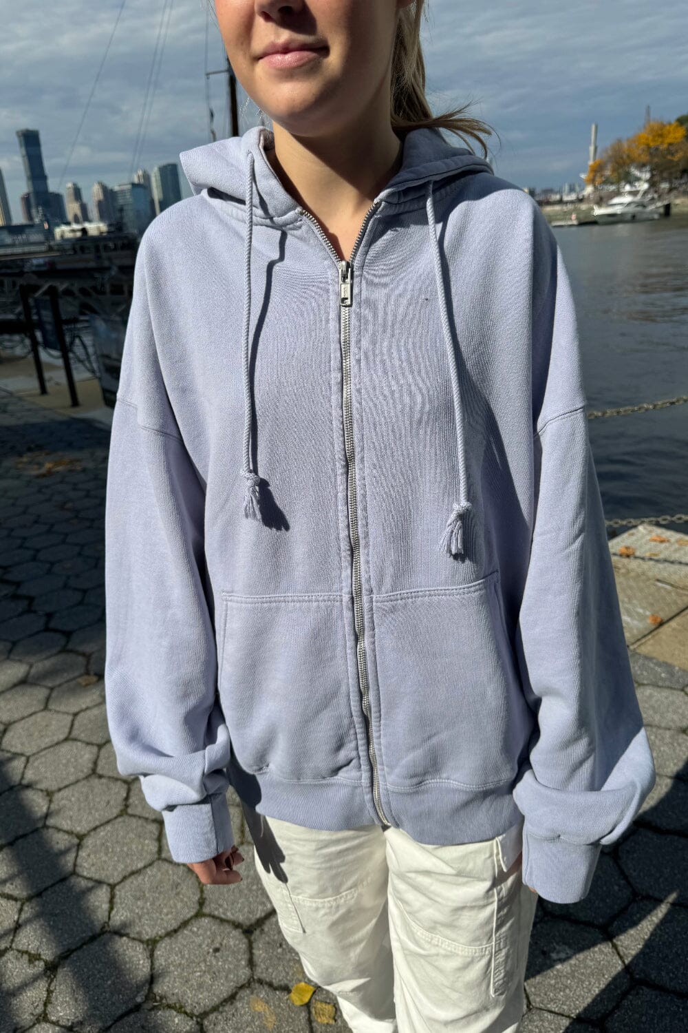 Jacket Christy Brandy Melville Hoodie White Fox Pale Blue