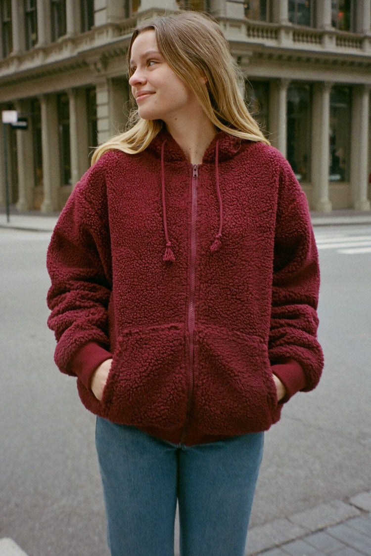 Willow Shearling Jacket | Burgundy / XS/S