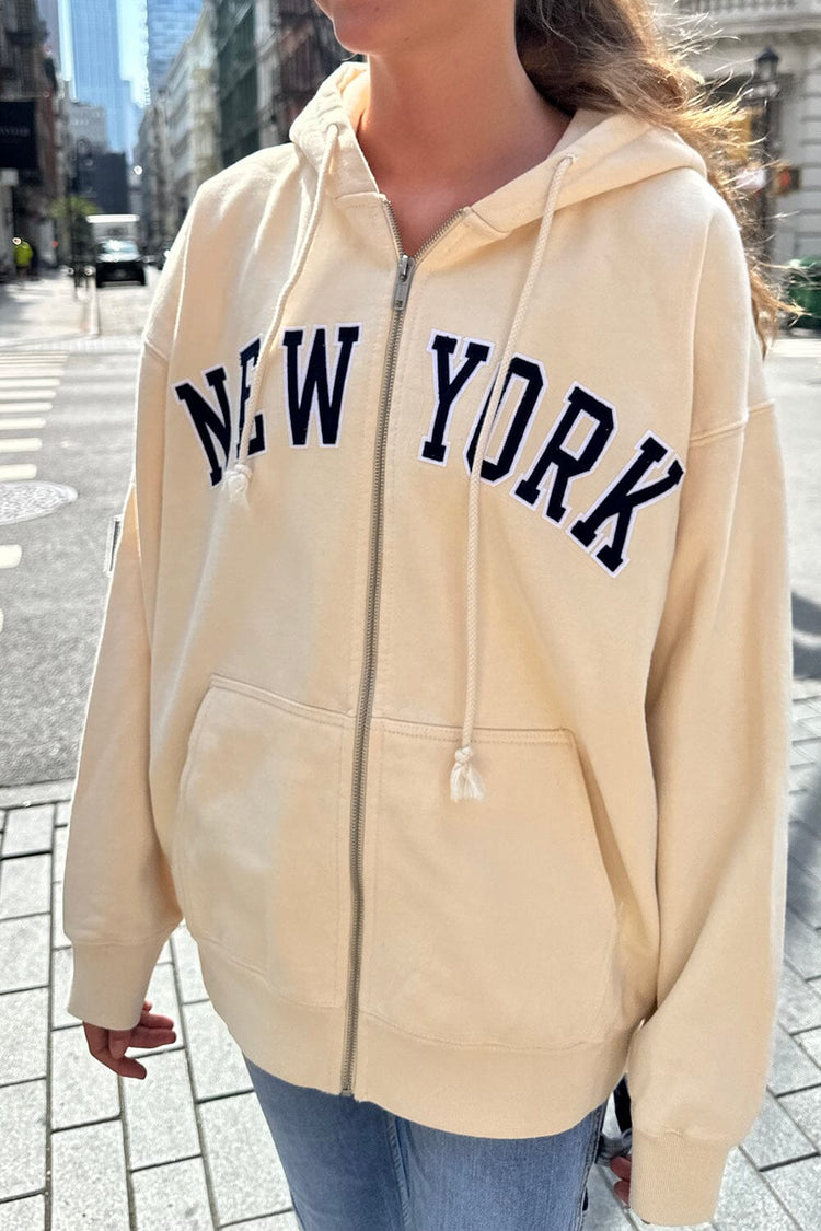 Brandy Melville oversized new york hoodie zip up Green - $56