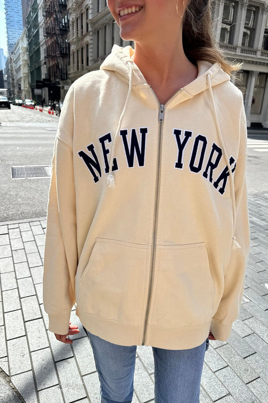 Brandy Melville gray oversized Christy New York hoodie - Depop