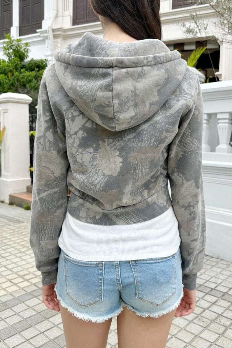 Crystal Camouflage Hoodie | Light Camouflage Leaves / Cropped Fit