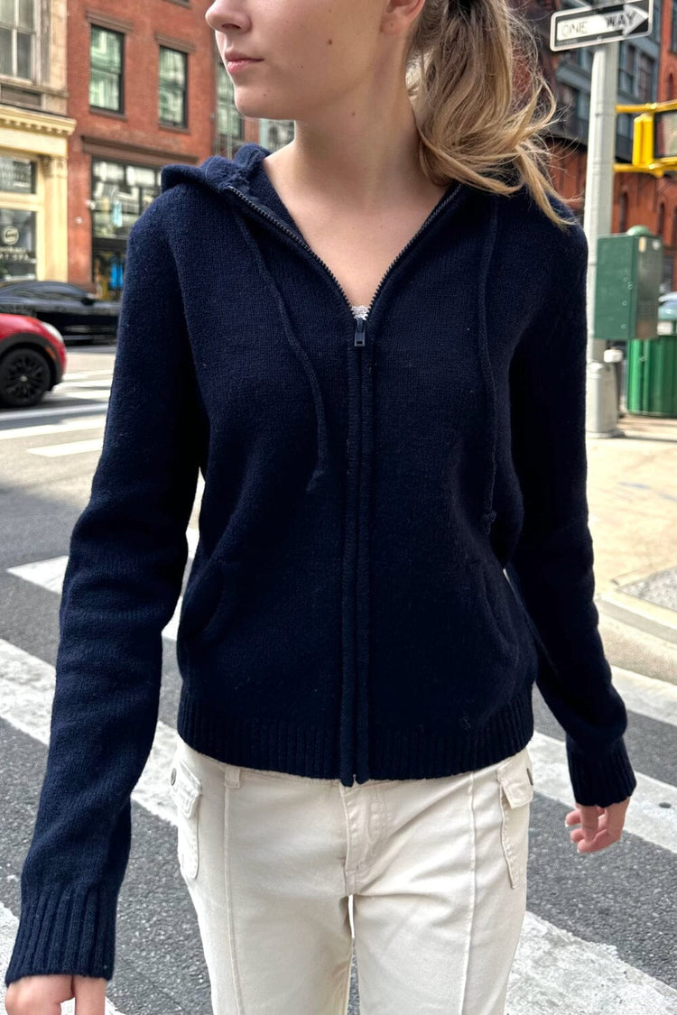 Alana Wool Zip-up Sweater | Navy / Regular Fit