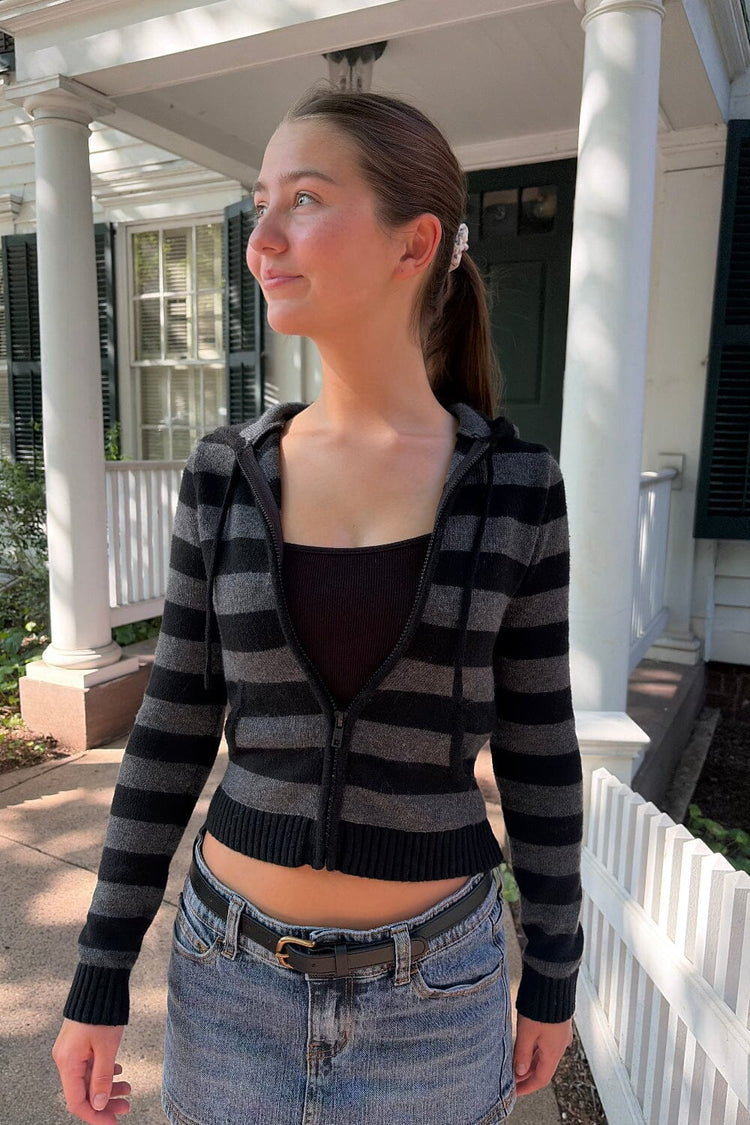Alana Cropped Striped Sweater | Dark Grey and Black Stripes / XS/S