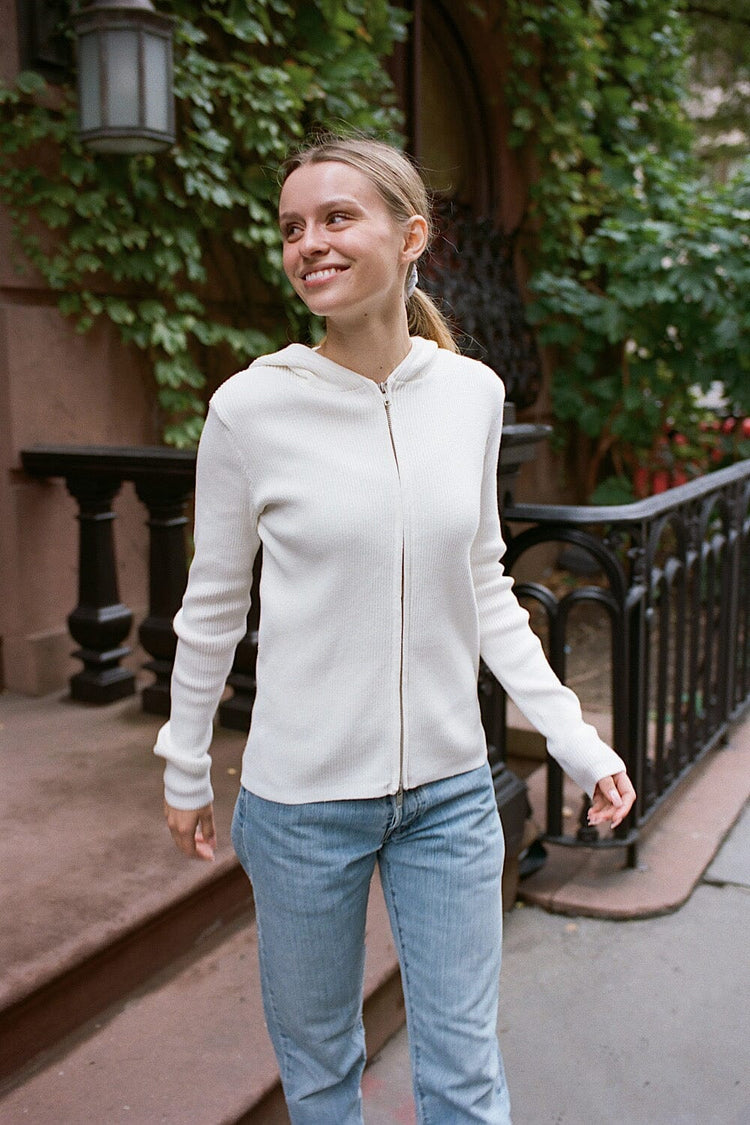 Arden Crop Hoodie | White / S