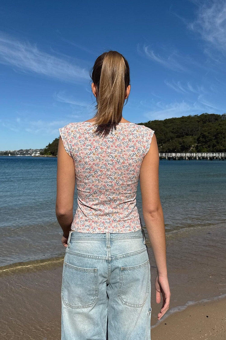 Amara Floral Tank | Pink and Brown Blue Floral / XS/S
